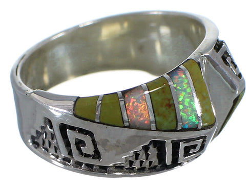 Southwest Water Wave Turquoise Opal Silver Ring Size 8-3/4 EX56548